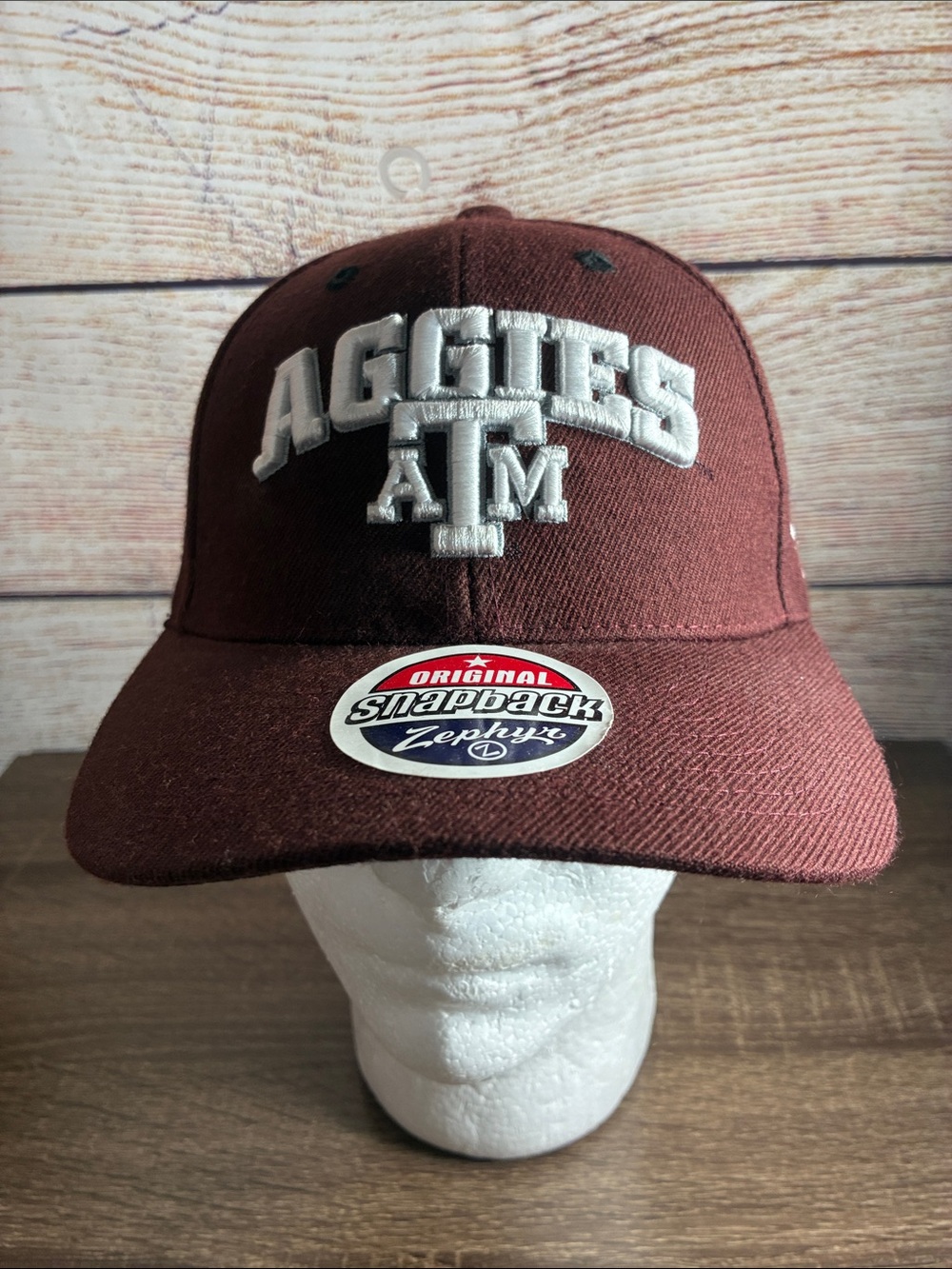 NWT Zephyr Maroon and White Aggies A&M Embroidered Snapback
